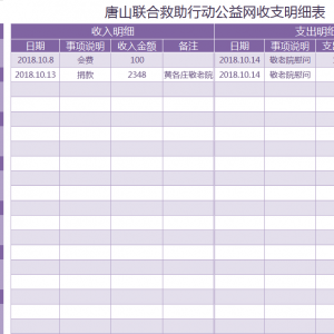 2018年10月唐山联合救助行动公益网收支明细表
