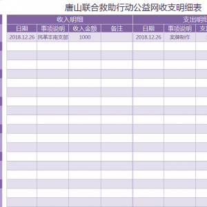 2018年12月唐山联合救助行动公益网收支明细表