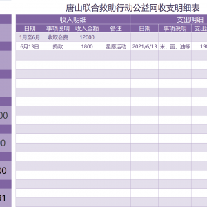 2021年6月唐山联合救助行动公益网收支明细表
