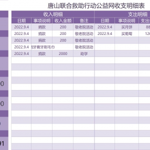 2022年9月唐山联合救助行动公益网收支明细表