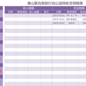 2023年10月唐山联合救助行动公益网收支明细表