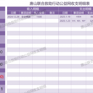 2025年1月唐山联合救助行动公益网收支明细表